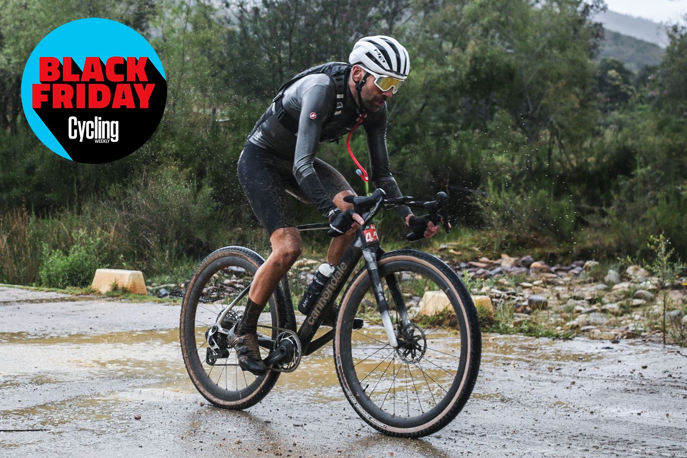 Aaron Borrill at Gravel Burn 2025 using the Castelli Gabba R in wet conditions