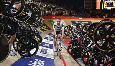 GENT, BELGIUM - NOVEMBER 23: Elia Viviani of Italy and Team Lotto honoured in his farewell as a professional cyclist during Day 6 of the 84th 6 Days Gent 2025 at The Kuipke Velodrome on November 23, 2025 in Gent, Belgium. (Photo by Luc Claessen/Getty Images)