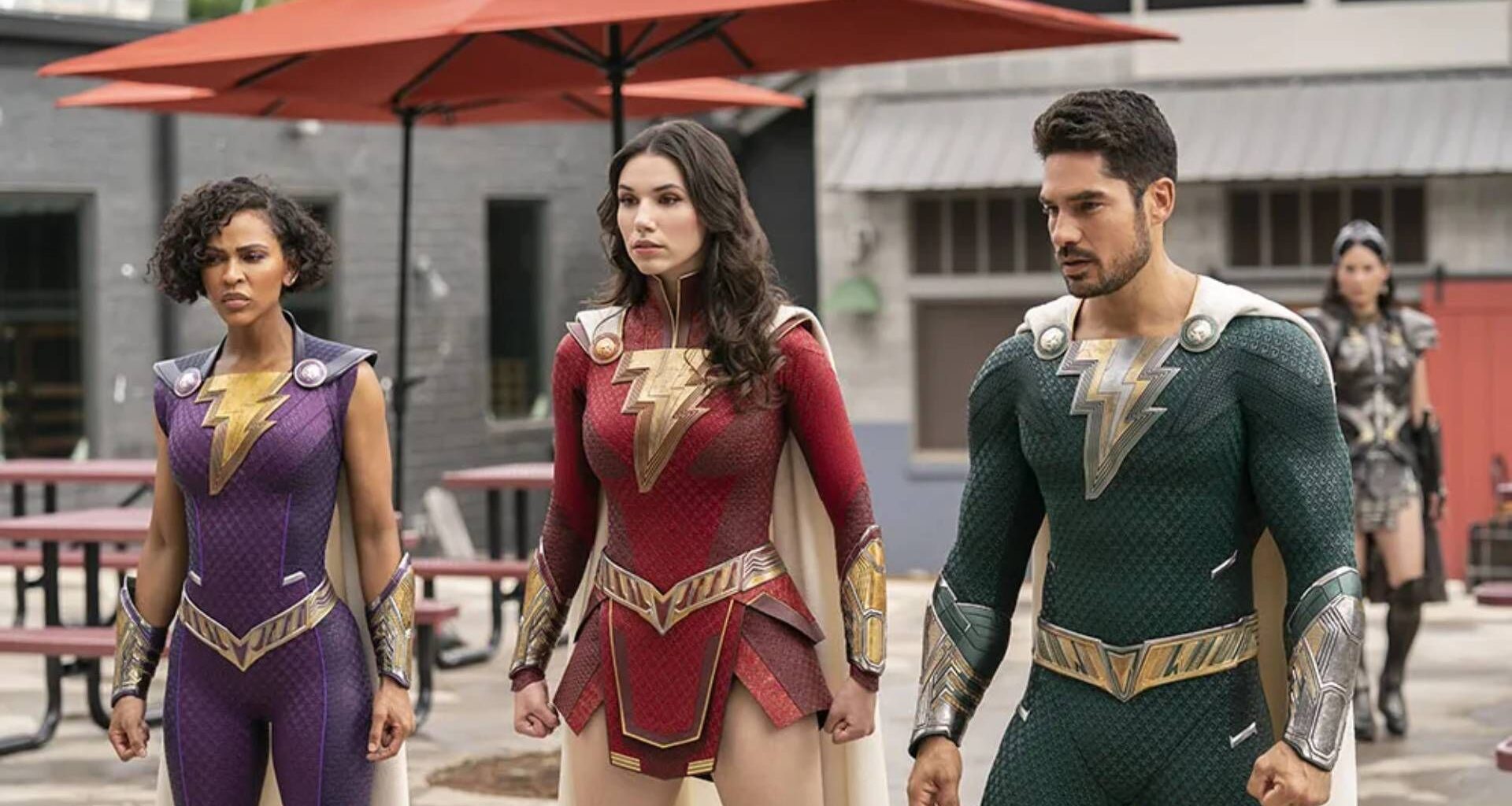 Megan Good, Caroline Grace Currey, and D.J. Cotrona in Shazam! Fury of the Gods