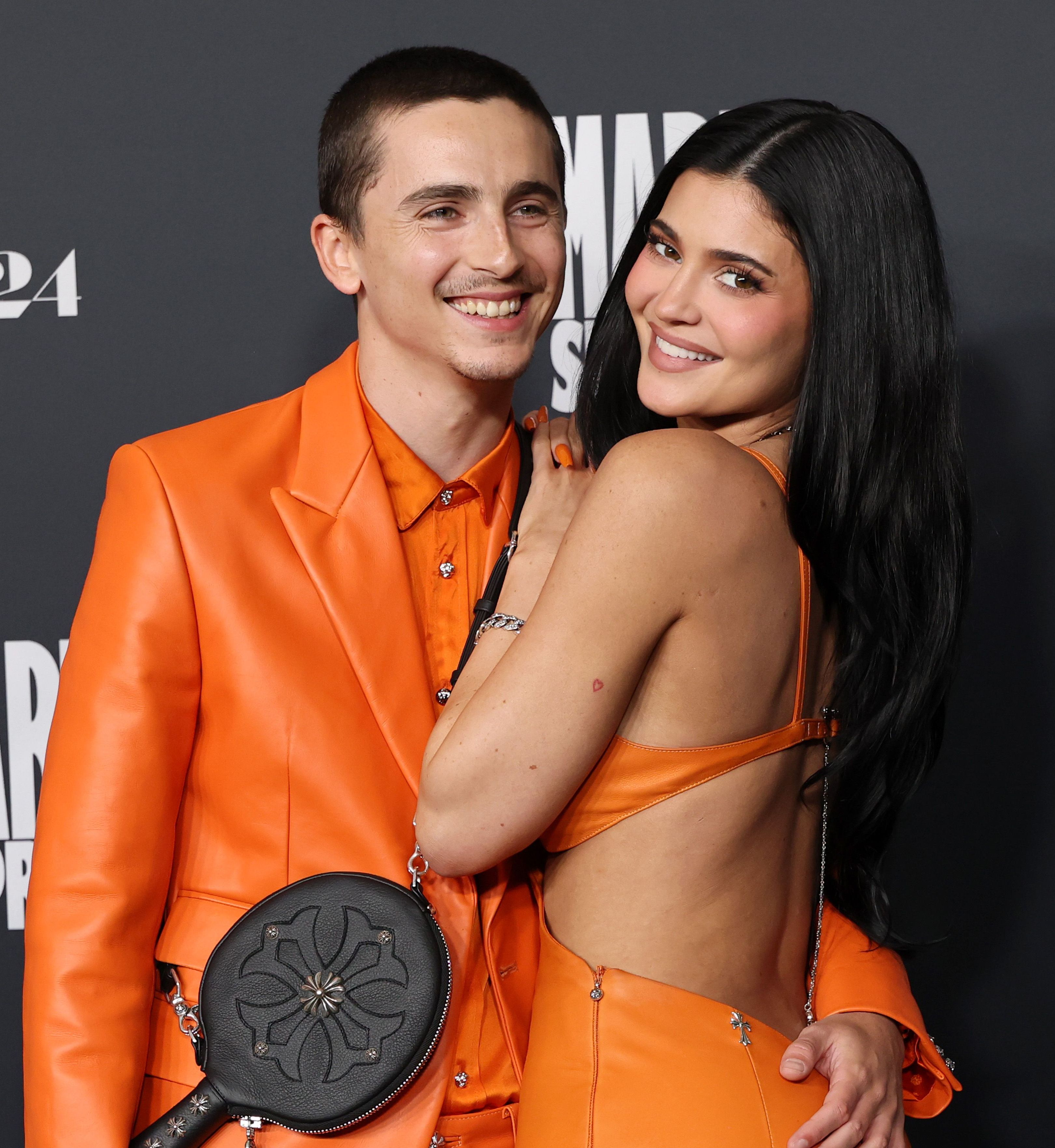 Timothée Chalamet and Kylie Jenner attend the Los Angeles premiere of A24's "Marty Supreme".