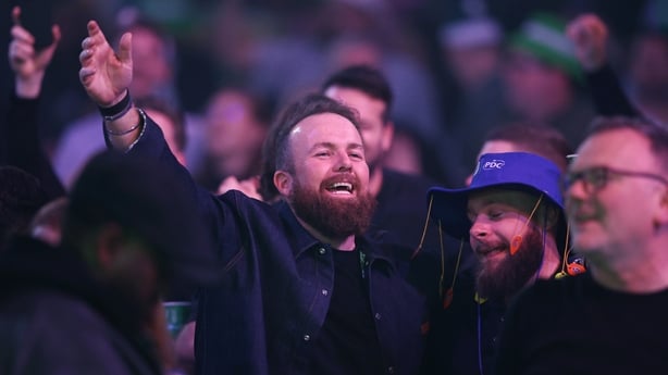 LONDON, ENGLAND - DECEMBER 28: Shane Lowry, Irish golfer, is seen in attendance during the Round 3 match between Gian van Veen of the Netherlands and Madars Razma of Latvia in the Paddy Power World Darts Championship at Alexandra Palace on December 28, 2025 in London, England. (Photo by James Fearn/