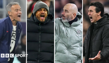 (left to right) Luis Enrique, Vincent Kompany, Enzo Maresca and Unai Emery