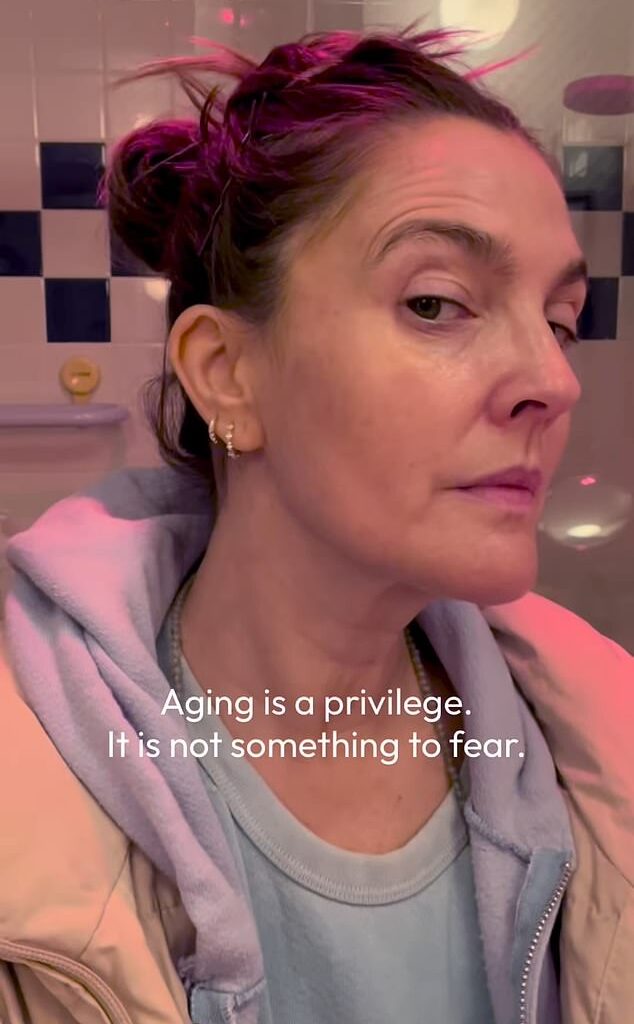 Drew Barrymore displayed her fine lines as she sent a message about aging that went more than skin deep