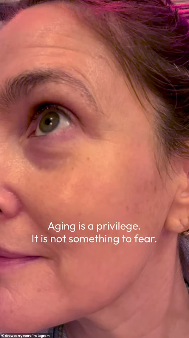 Indeed, Barrymore did not shy away from showing off her lines as she zoomed into her face