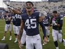Former BYU wide receiver Samson Nacua and his teammates celebrate after a win against Idaho State in 2021.