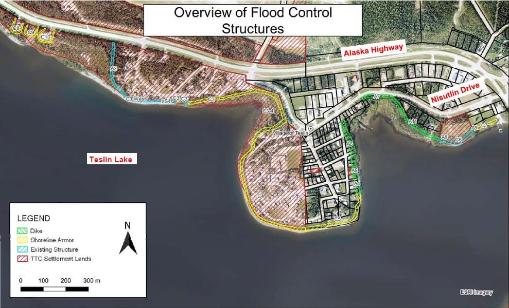 Map showing Teslin shoreline. 