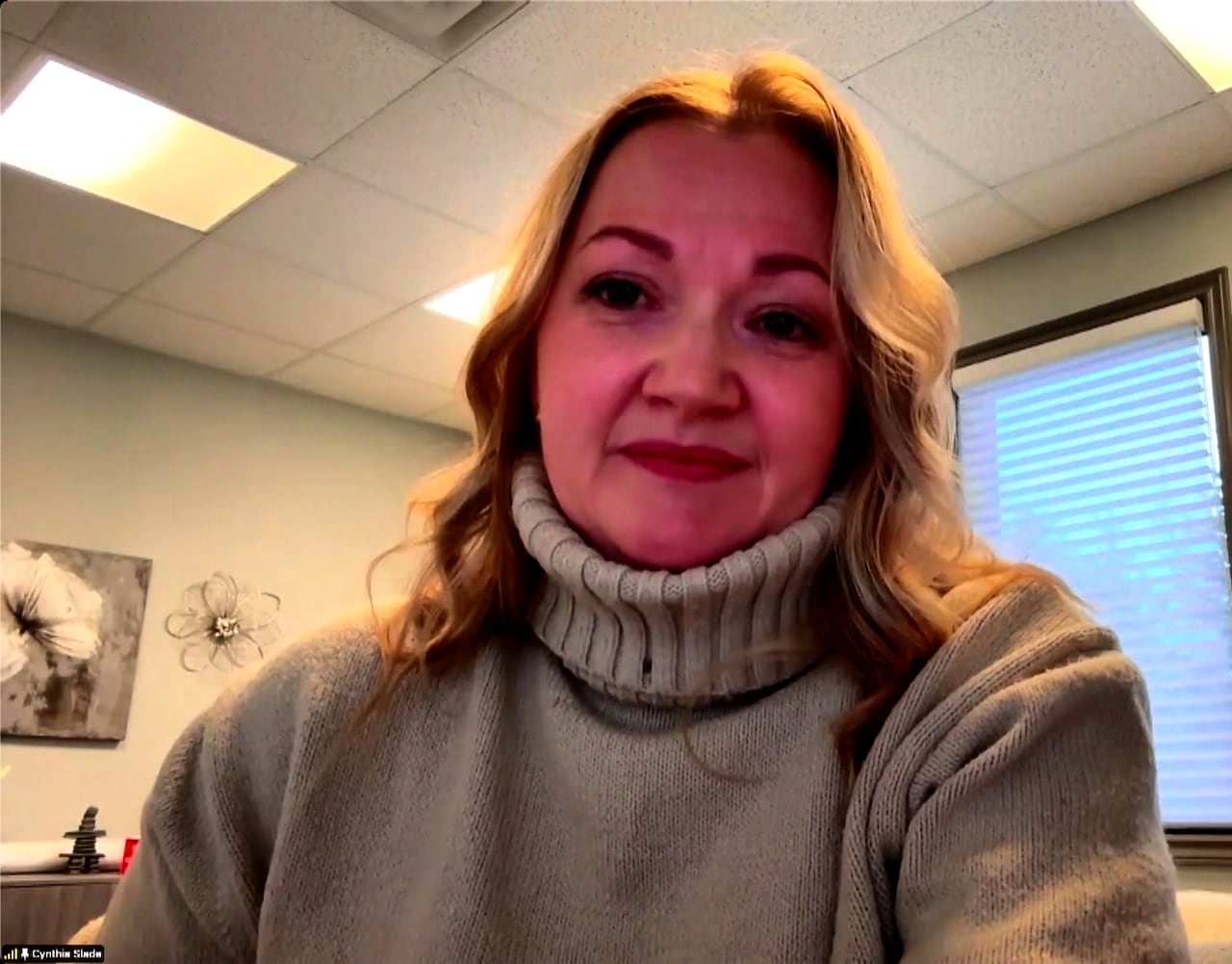 A woman looking at the camera