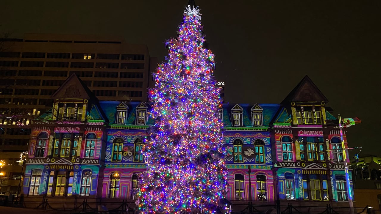 The Christmas tree in front of city hall in Halifax on Dec. 10, 2022.