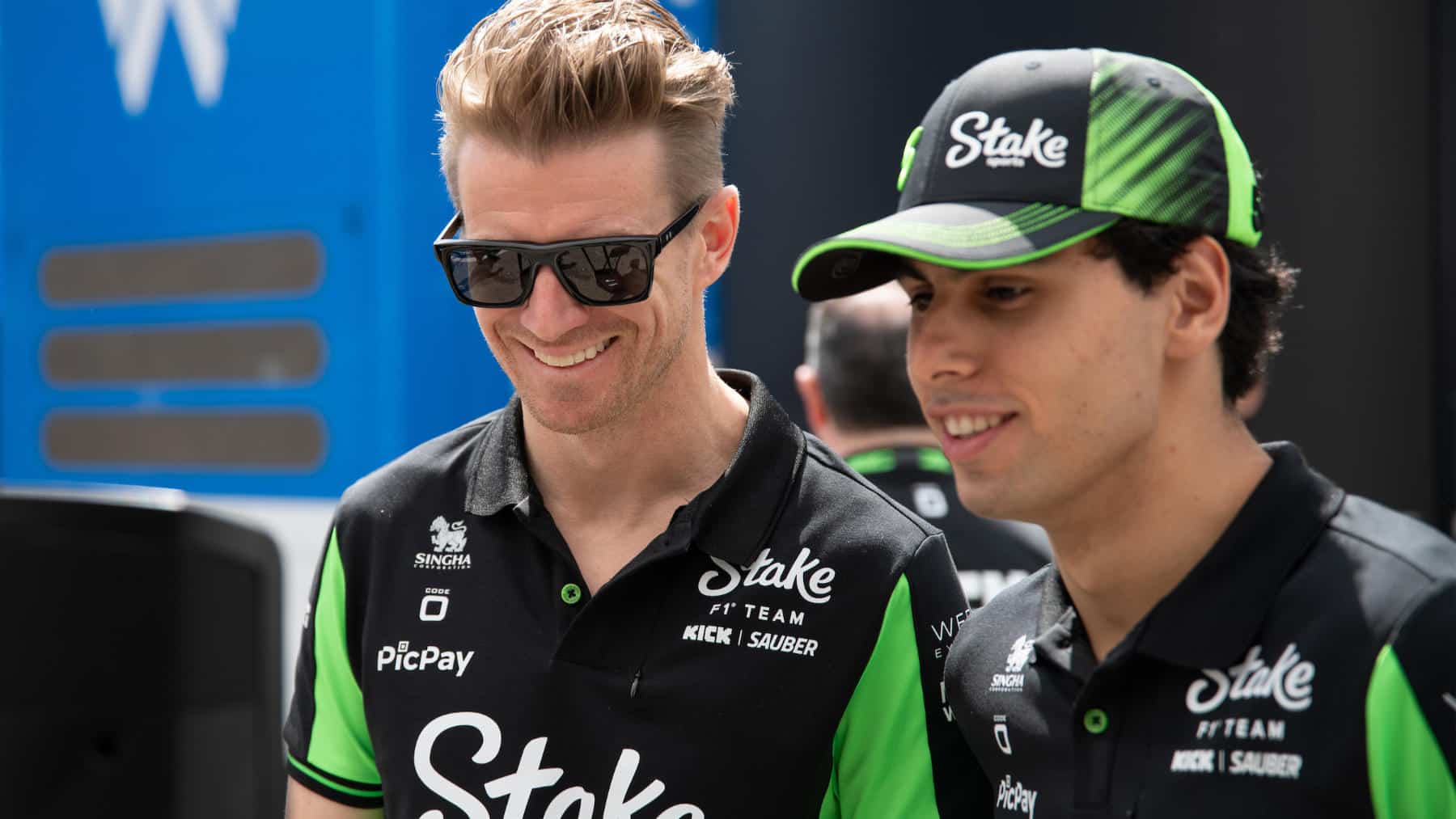 Sauber-Ferrari drivers Nico Hulkenberg and Gabriel Bortoleto after practice for the 2025 Emilia Romagna Grand Prix