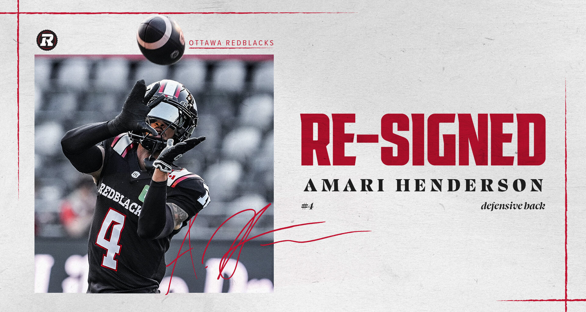 REDBLACKS re-sign defensive back Amari Henderson