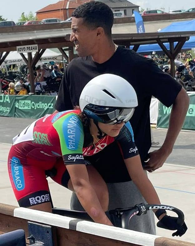 (FILE) TT cyclist Makaira Wallace lines up for a women’s sprint quarter-final in Prague, Czech Republic, in 2024 with her coach and two-time TT Olympic cyclist Njisane Phillip.  - Courtesy JLD Cycling