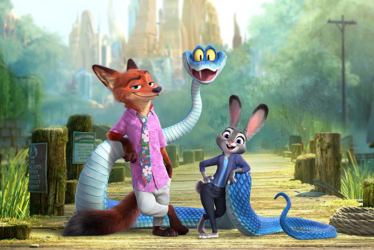 From left, Nick Wilde, Judy Hopps, and Gary De'Snake.