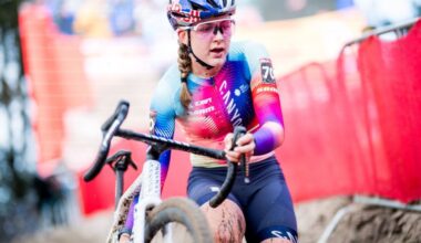 British Zoe Backstedt pictured in action during the women's elite race at the World Cup cyclocross cycling event in Zonhoven on Sunday 22 December 2024, stage 6 (out of 12) of the UCI World Cup competition. BELGA PHOTO JASPER JACOBS (Photo by JASPER JACOBS / BELGA MAG / Belga via AFP)