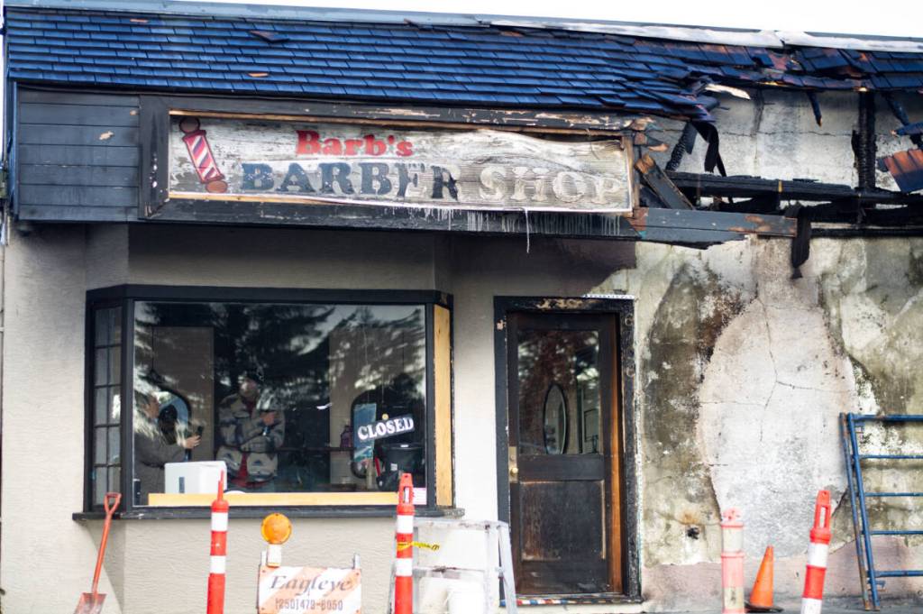 According to Barb Vix, owner of Barb’s Barber Shop – which has been at that location for 40 years – the fire started at around 2:30 a.m. on Dec. 26, 2025. (Megan Trudeau/Sooke News Mirror)