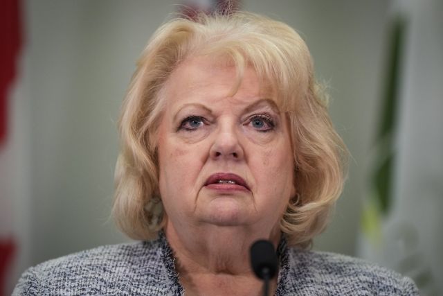 Surrey Mayor Brenda Locke speaks during a news conference about the city