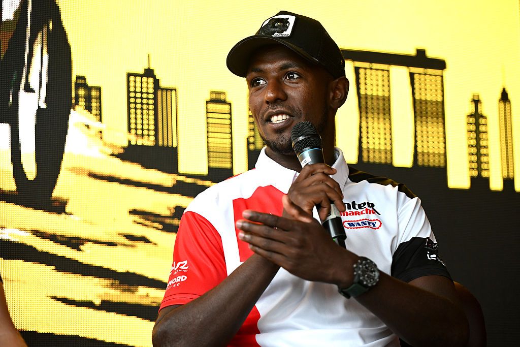 SINGAPORE, SINGAPORE - NOVEMBER 01: Biniam Girmay of Eritrea and Team Intermarch&eacute;&ndash;Wanty during the press conference prior to the 4th Tour de France EFGH Singapore 2025 on November 01, 2025 in Singapore. (Photo by Szymon Gruchalski/Getty Images)