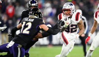 New England Patriots rookie RB Tre'Veyon Henderson leaves game against Ravens with head injury