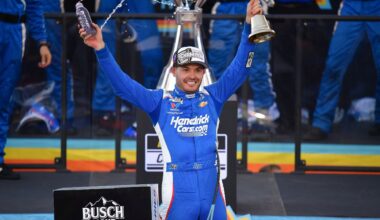 Nov 1, 2025; Avondale, Arizona, USA; Rick Hendrick with NASCAR Xfinity Series driver Corey Day (right) during the Xfinity Series Championship race at Phoenix Raceway