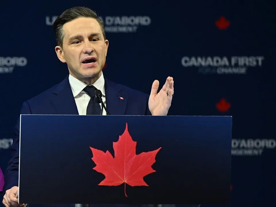 Conservative Party Leader Pierre Poilievre speaks to his supporters after losing the Canadian Federal Election on April 29, 2025, in Ottawa.