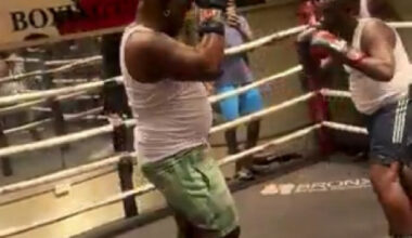 Bukom Banku and Akrobeto engage in playful boxing antics