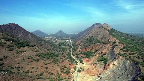 A drone view of Aravalli hills in Ajmer, Rajasthan. (ANI)(HT_PRINT)