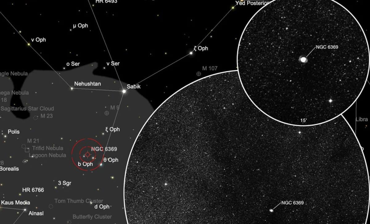 A Sky Map Showing The Location Of The Little Ghost Nebula (ngc 6369) In The Constellation Ophiuchus