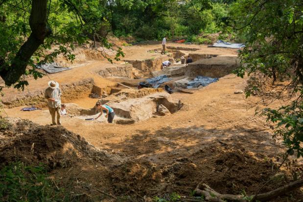 Excavation site of 400,000 year old pond sediments at Barnham, Suffofk, England. (Credit Jordan Mansfield/Pathways to Ancient Britain Project via AP)