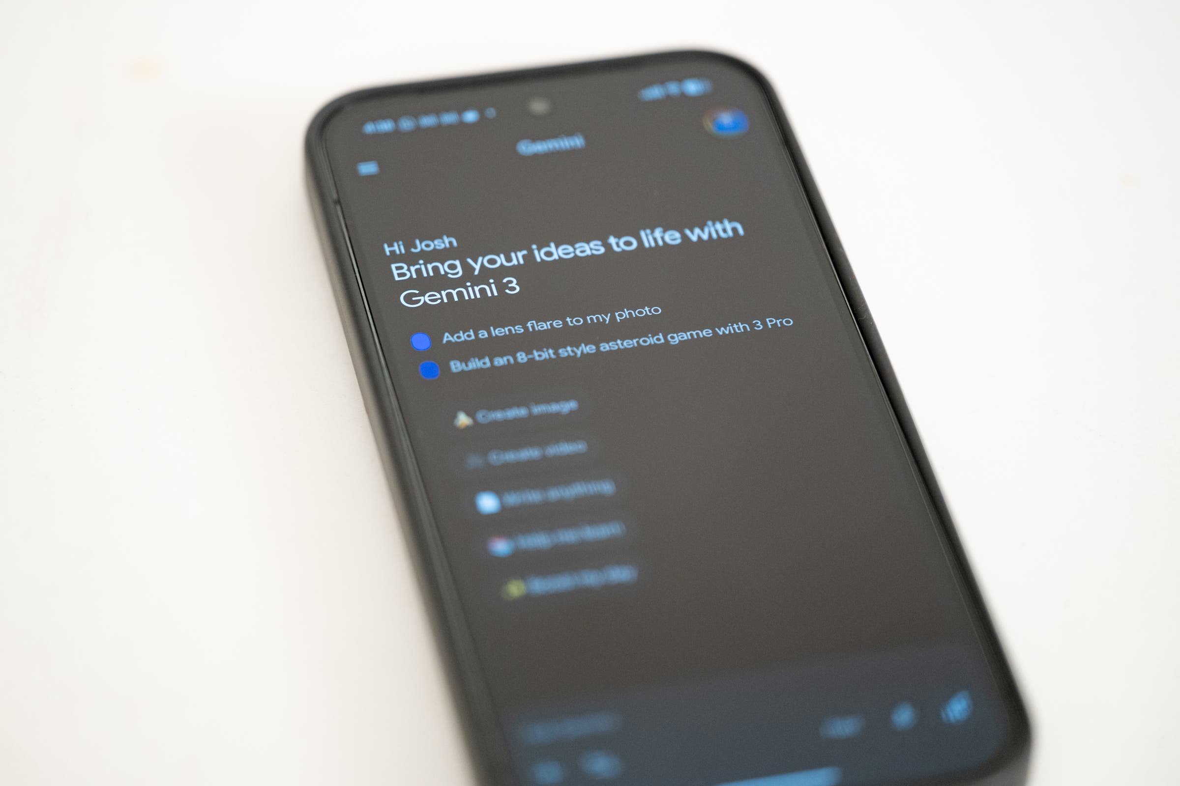Google Gemini 3 on a Google Pixel 10 Pro XL