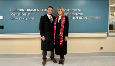 Kathleen Grimes and her son Elgin Ozerdinc at the Mental Health Emergency Zone. Photo supplied.