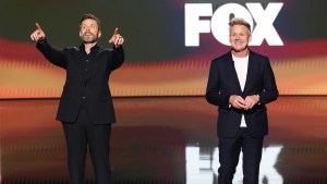 FOX UPFRONT ’25: Joel McHale and Gordon Ramsay during the FOX UPFRONT ’25 presentation (Credit: Ben Hider/FOX)