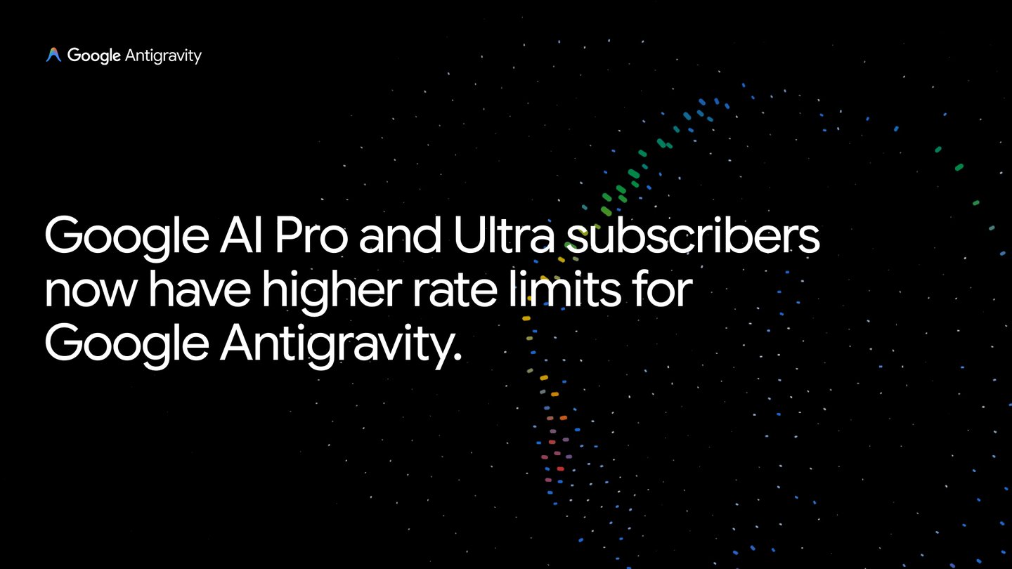 Google announces higher Antigravity rate limits for Google AI Pro, Ultra subscribers