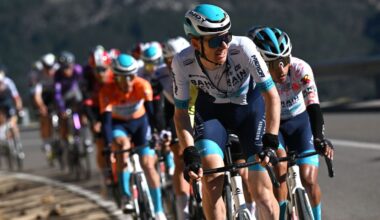 PORTELL DE MORELLA, SPAIN - FEBRUARY 08: Jack Haig of Australia and Team Bahrain - Victorious leads the peloton during the 76th Volta a la Comunitat Valenciana 2025, Stage 4 a 181km stage from Oropesa del Mar to Portell de Morella 1078m on February 08, 2025 in Portell de Morella, Spain. (Photo by Szymon Gruchalski/Getty Images)