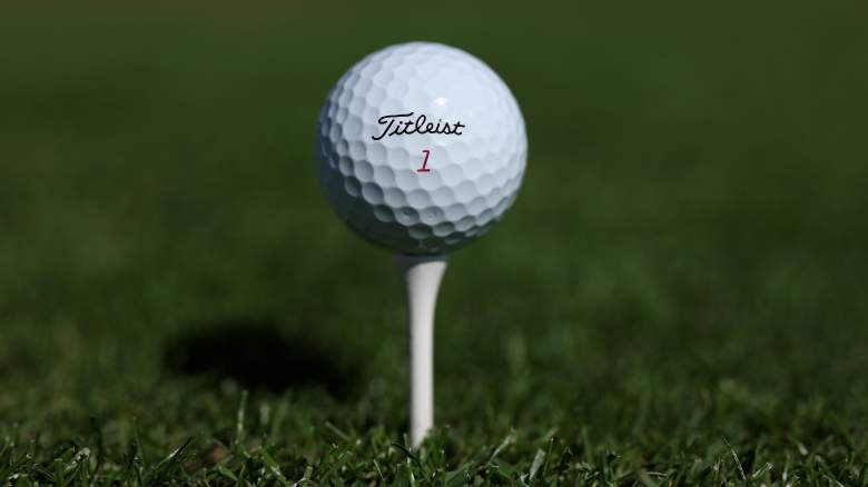 Titleist golf ball on a tee