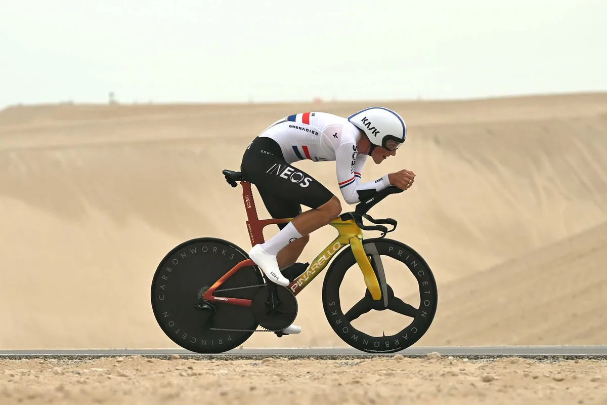 Josh Tarling of Ineos Grenadiers competes during UAE Tour individual time trial.