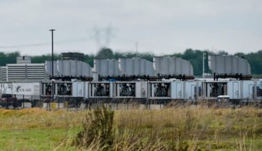 Gas turbines are visible at an xAI data center on Riverport Rd in Memphis, TN on April 25, 2025.