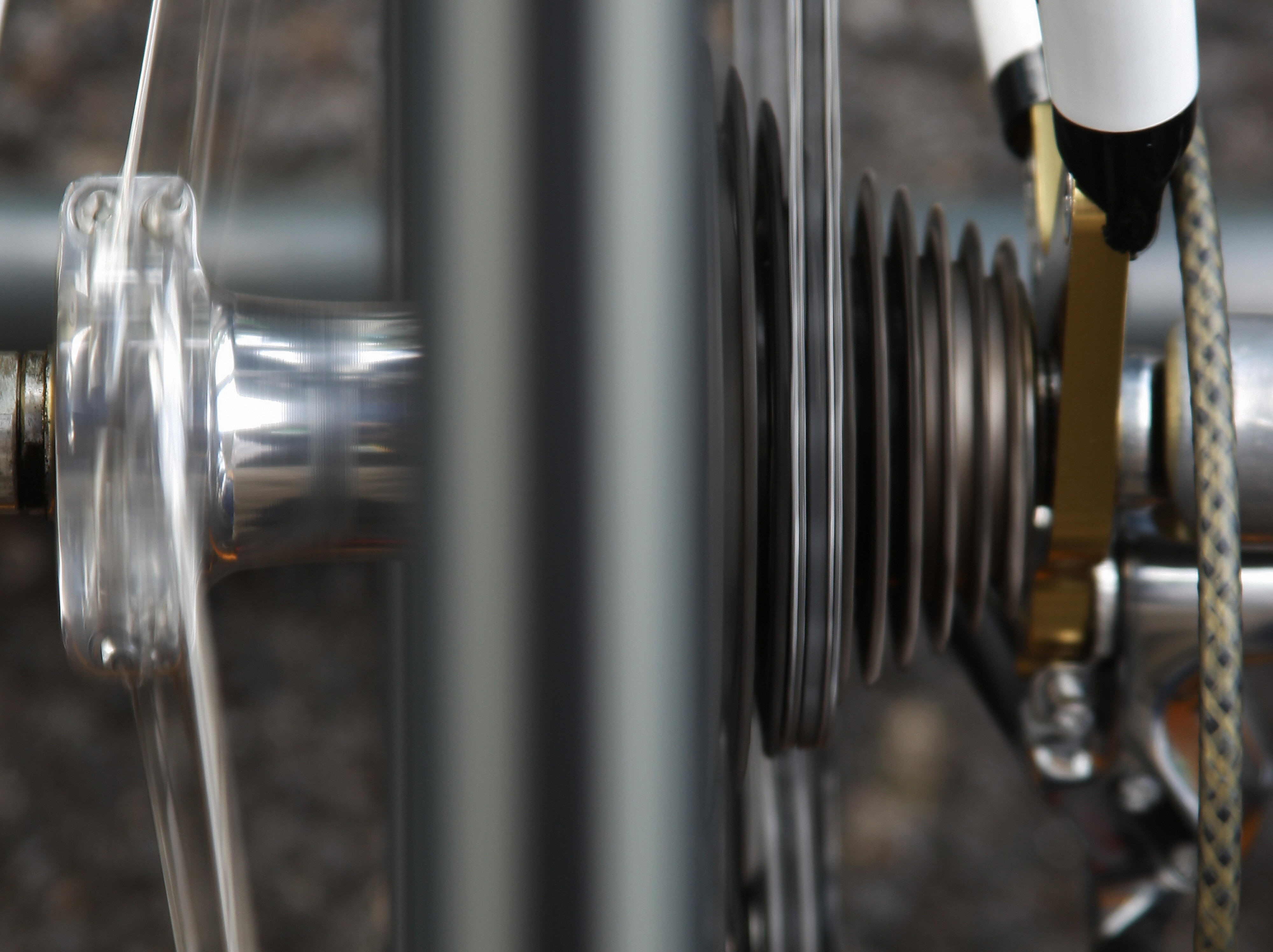 A bikes rear wheel and sprockets