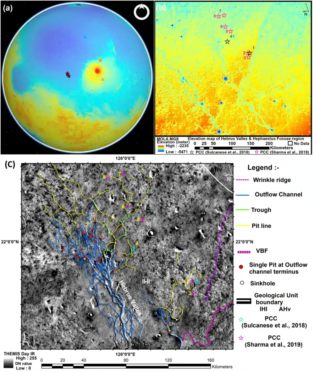 Overview Of The Spatial Distribution Of Candidate Karstic Skylights In The Hebrus Valles Region Of Mars.