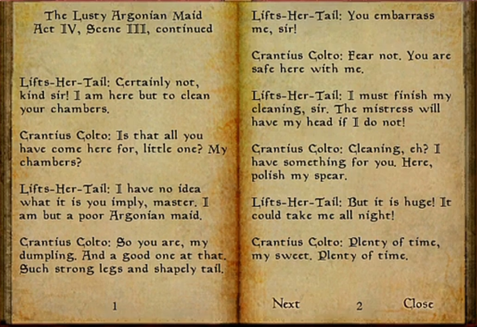 The Lusty Argonian Maid, act 4, scene 3, from The Elder Scrolls 3: Morrowind