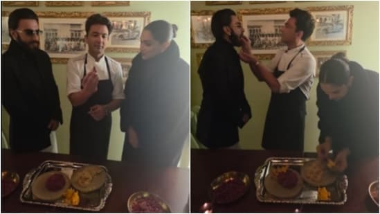 Ranveer Singh and Deepika Padukone learnt how to make modaks from Masterchef Vikas Khanna. 