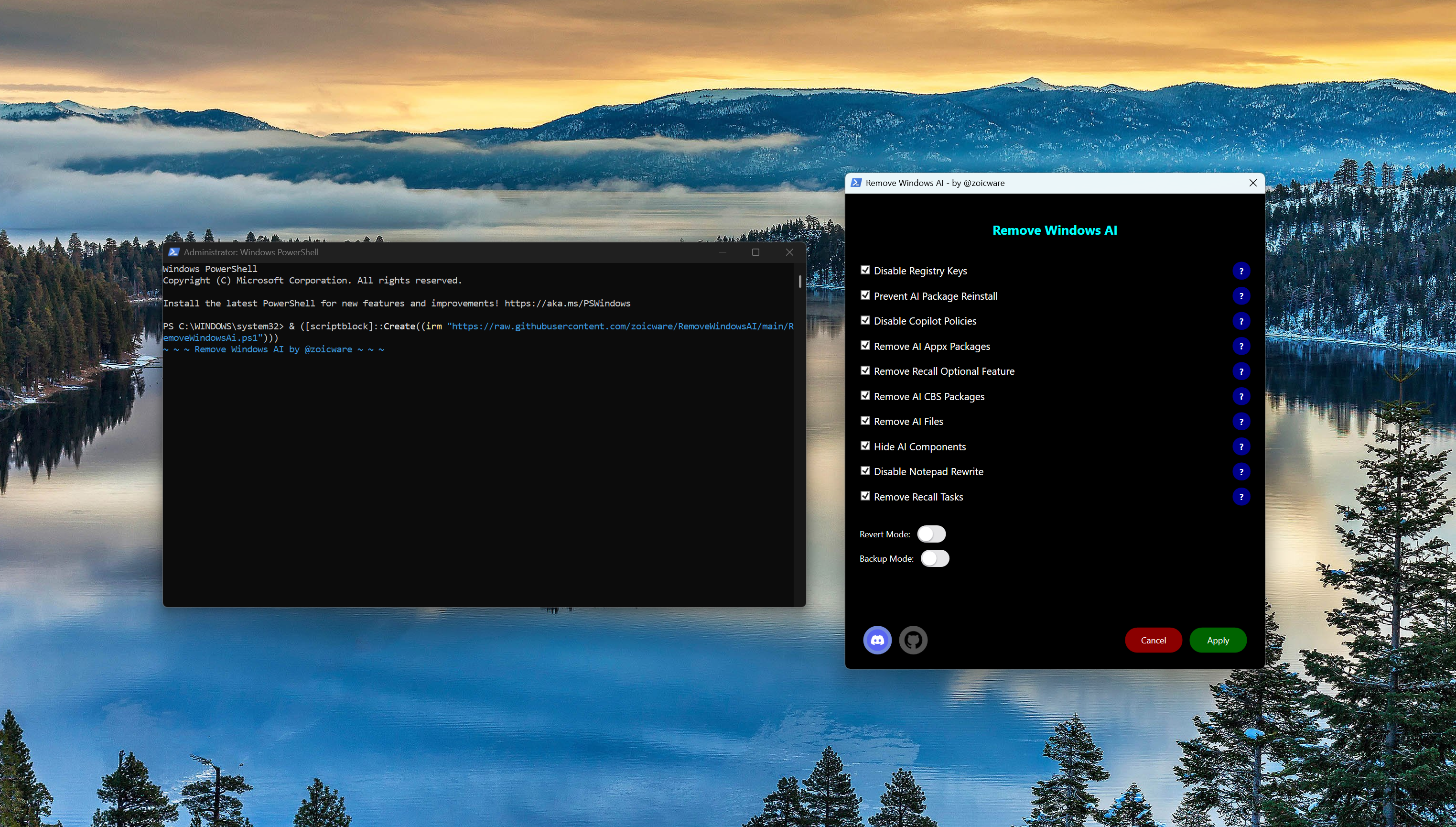RemoveWindowsAI script in action