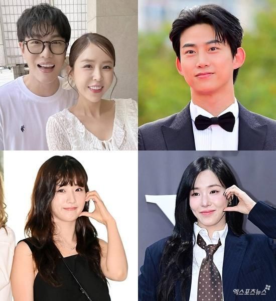 Clockwise from top left, Shin Ji and Moon Won, Ok Taec-yeon, Tiffany and Yoon Bo-mi / Xportsnews, captured from Shin Ji's social media