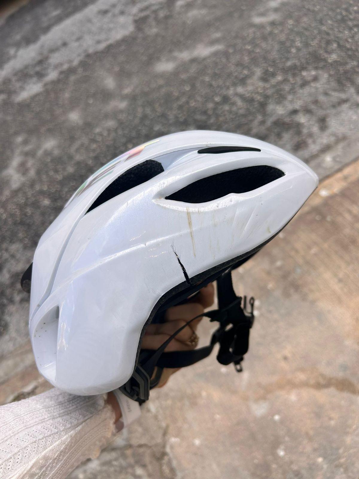 The damaged helmet