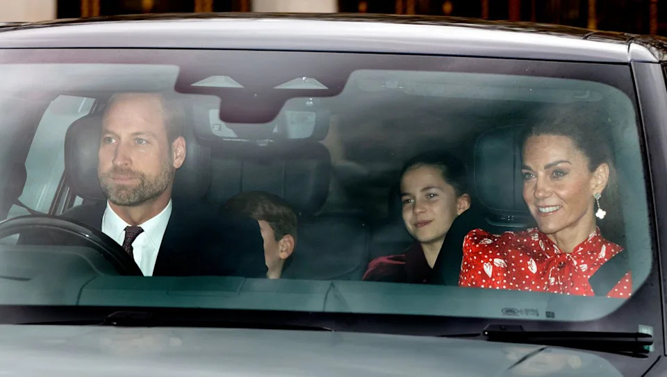 Getty Images Prince William, Prince of Wales, Princess Charlotte of Wales and Catherine, Princess of Wales attend a Christmas Lunch for members of the Royal Family, hosted by King Charles III, at Buckingham Palace on December 16