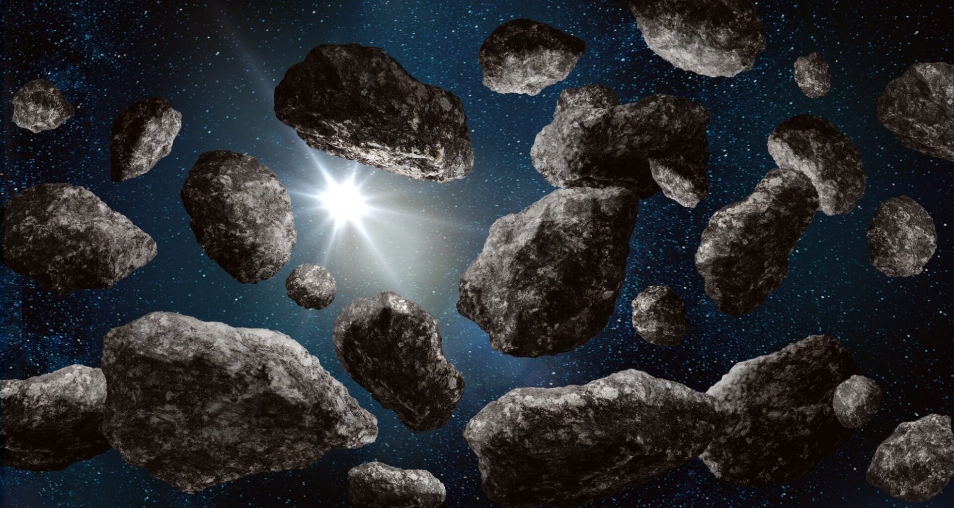 An Asteroid Belt In The Inner Part Of Deep Space, Against A Backdrop Of Stars.