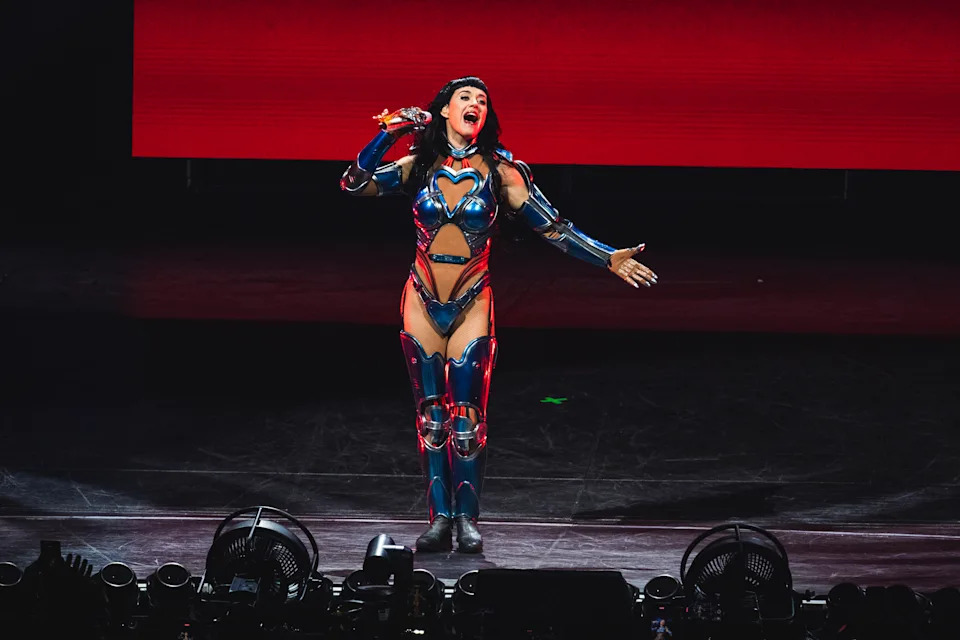 MADRID, SPAIN - NOVEMBER 11: Katy Perry performs in concert at Movistar Arena on November 11, 2025 in Madrid, Spain. (Photo by Mariano Regidor/Getty Images)