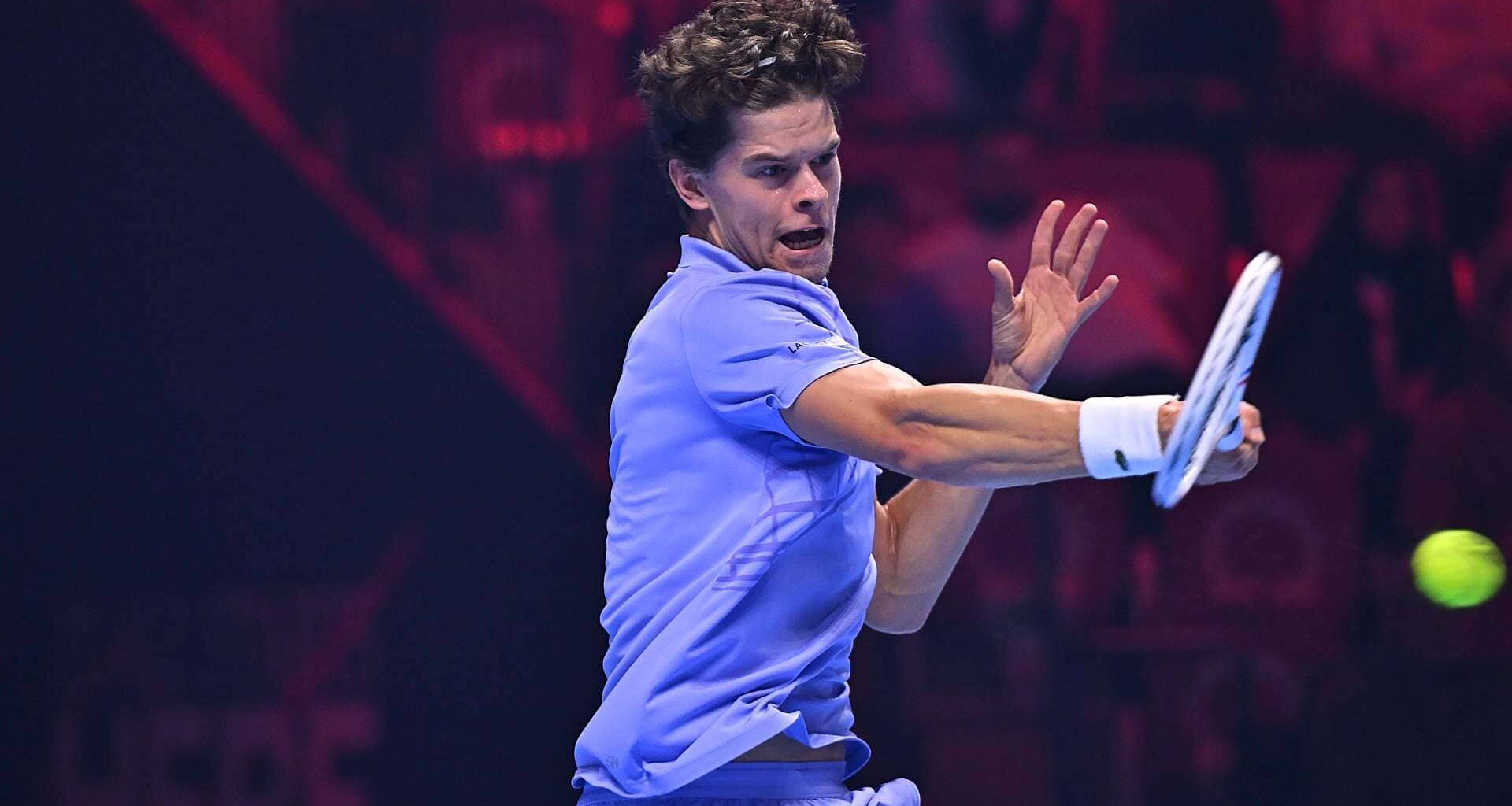 Alexander Blockx in action at the 2025 Next Gen ATP Finals presented by PIF.