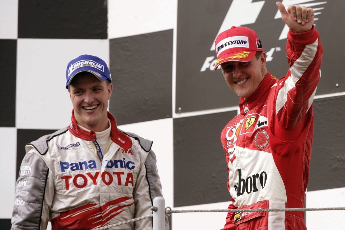 Ralf Schumacher on the podium at the Hungaroring