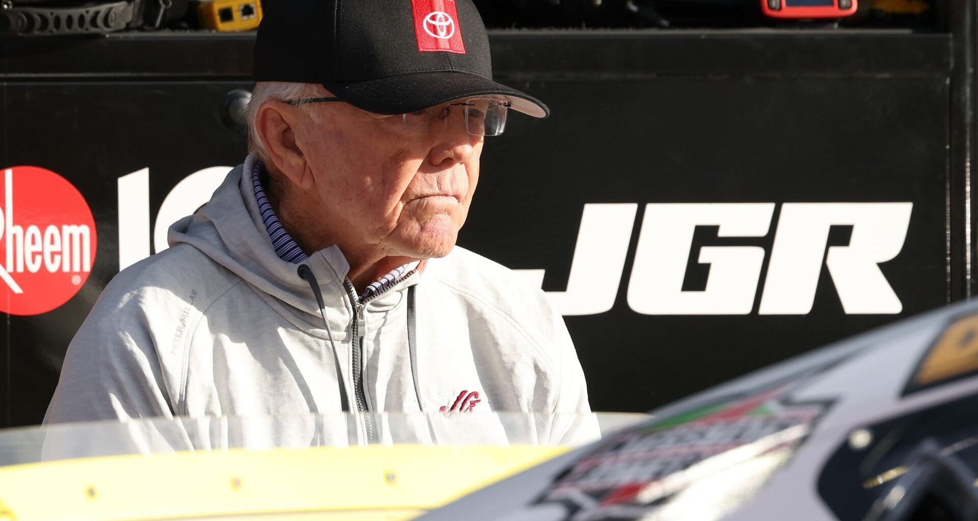 Mar 15, 2025; Las Vegas, Nevada, USA; NASCAR Cup Series driver Denny Hamlin (11) during qualifying for the Pennzoil 400 at Las Vegas Motor Speedway.