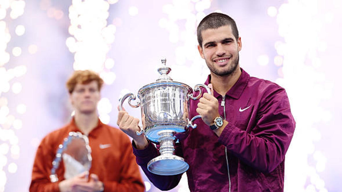 Alcaraz celebrates his victory in the US Open 2025. Source: Getty
