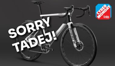 ribble bike with 'sorry Tadej!' banner and Cyber Monday deal logo